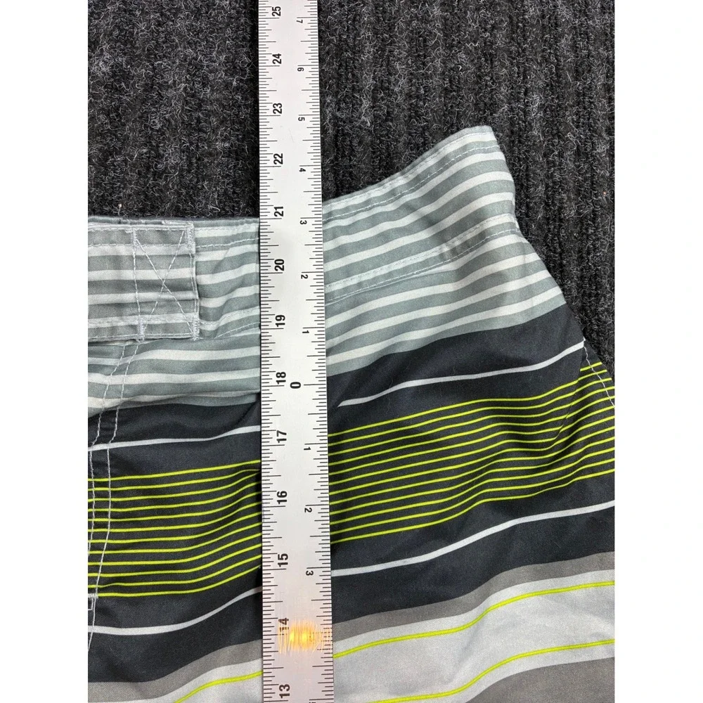Mens Striped Board Shorts Grey Green Yellow Swim Trunks Beachwear